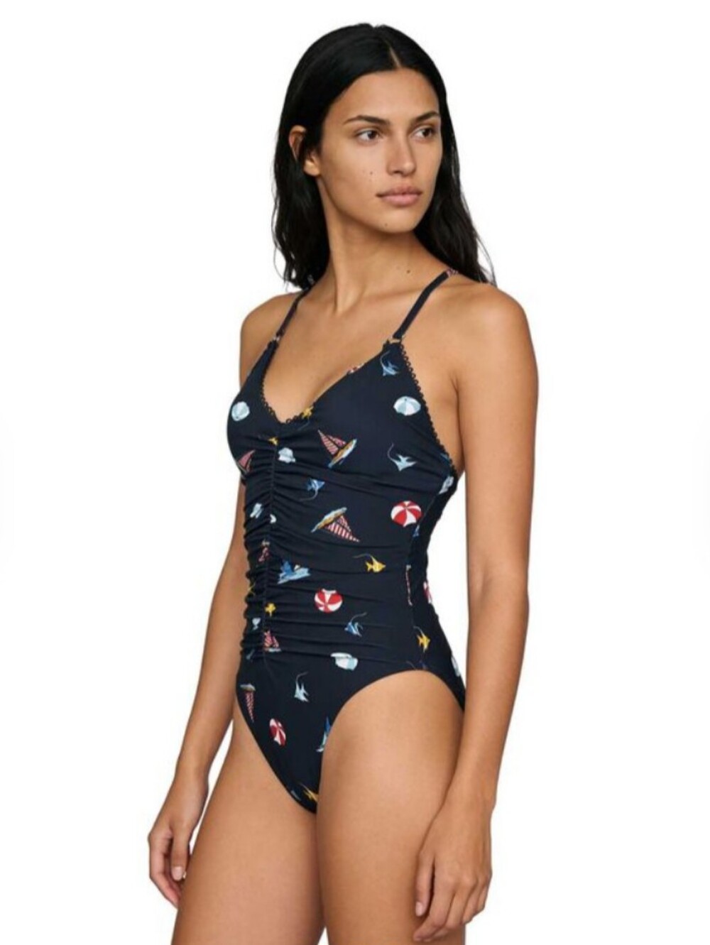 NWT Seafolly V-neck One-piece Swimsuit Navy Boat Pattern Size 12-14